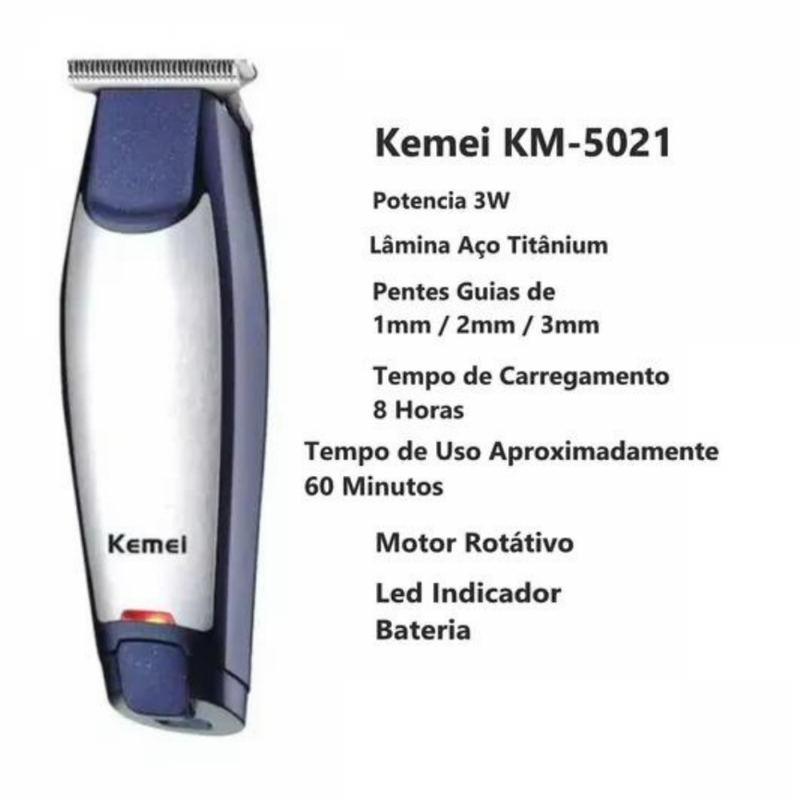 Máquina de Cortar Cabelo Barba Acabamentos, Aparador de Pelos, Recarregável Bivolt Kemei KM-5021