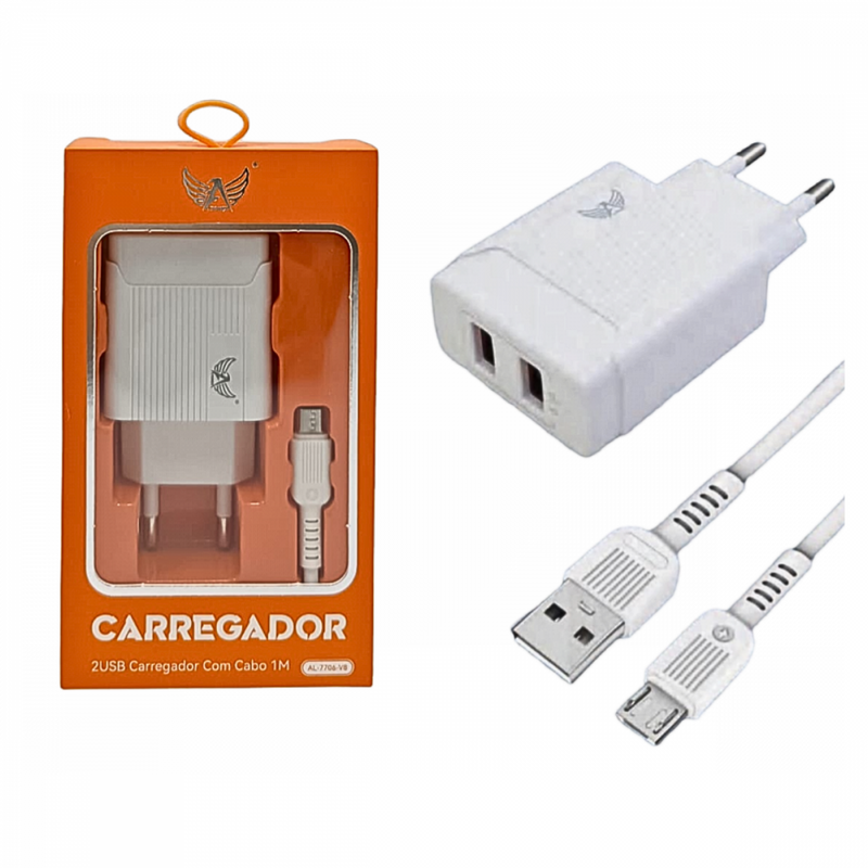 Carregador Completo V8 TURBO 5.1 Cabo 1 Metro 02 Portas USB Altomex AL-7706-V8