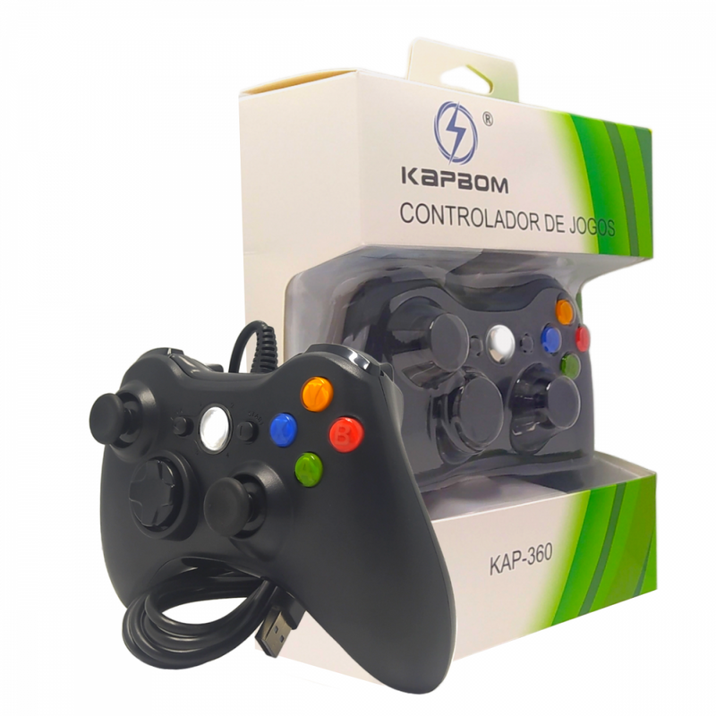 Controle Gamer Tipo Xbox 360 -COM FIO- 2,10 metros Joystick PC Computador Kapbom KAP-360