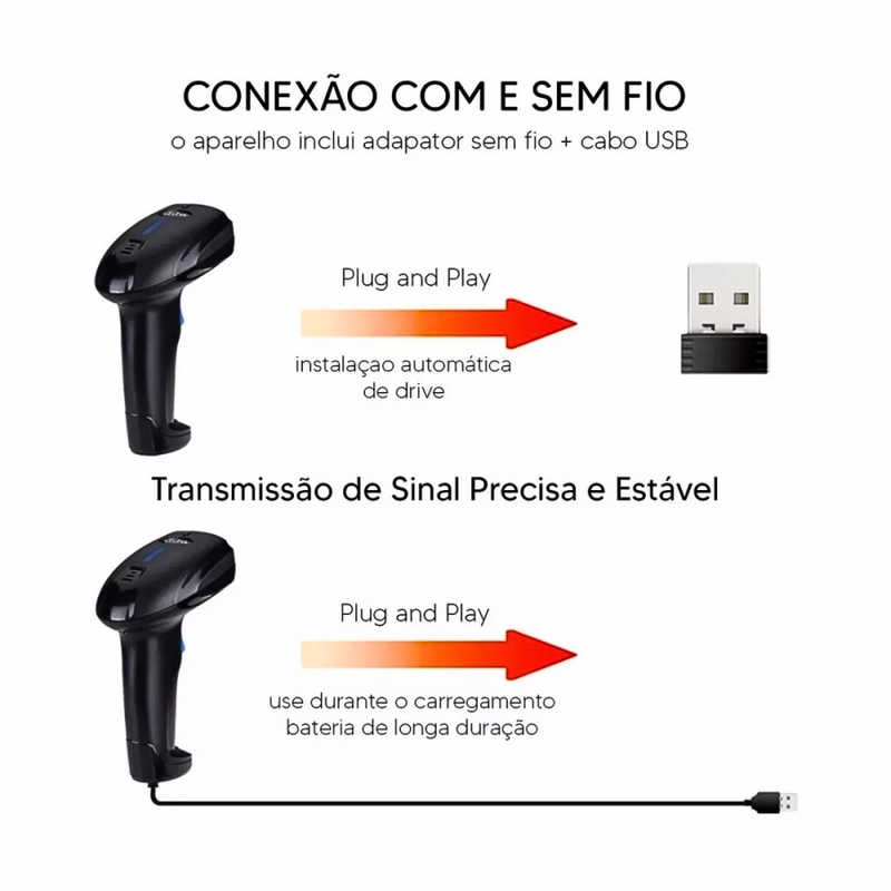 Leitor De Código De Barra SEM FIO Wireless USB 110v/220v Exbom LCB-S600A