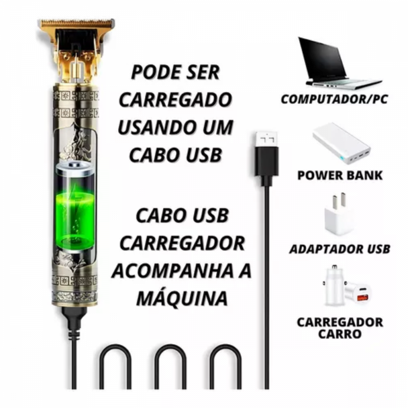 Máquina de Barbear e Cortar Cabelo Recarregável Sem Fio Dragão T-Blade YT-10 / LM-8017