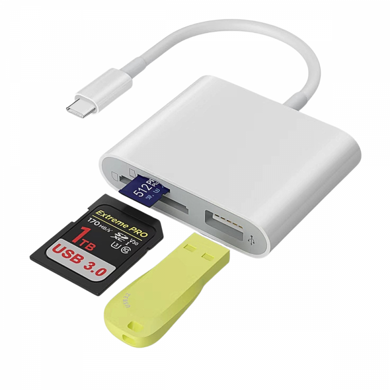 Adaptador OTG conexão USB Tipo-C e Leitor de Cartão SD, TF E USB Kapbom KA-1532