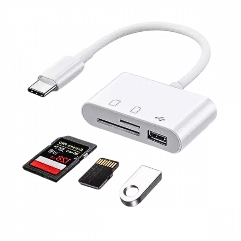 Adaptador OTG conexão USB Tipo-C e Leitor de Cartão SD, TF E USB Kapbom KA-1532