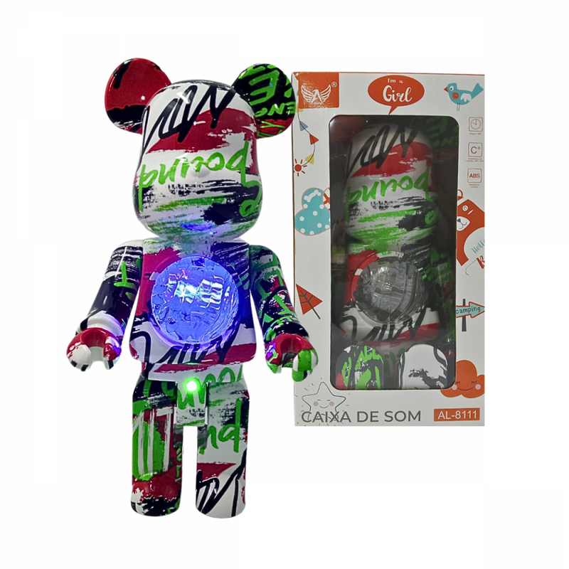 Caixa de Som Projetor Galáxia Estrelas Luminária Bluetooth URSO Bearbrick Altomex AL-8111